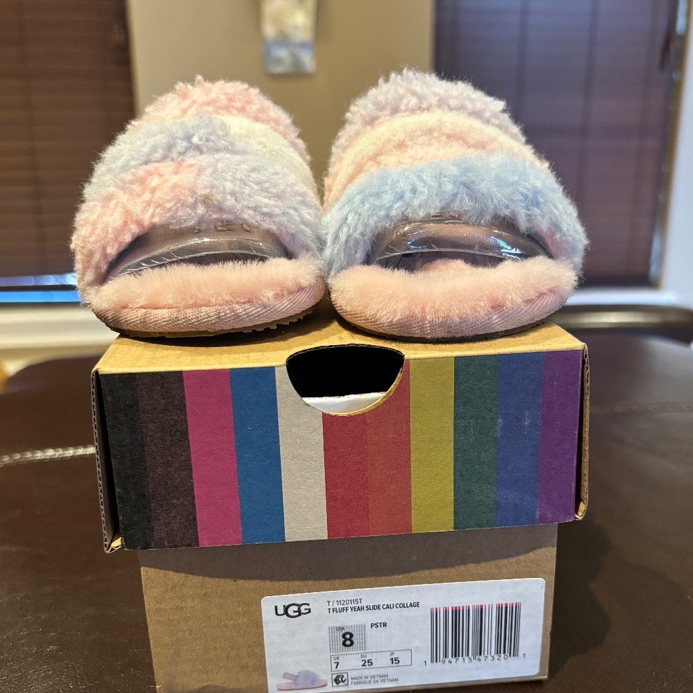 TODDLER UGG FLUFF YEAH CALI COLLAGE SLIPPERS SIZE 8C